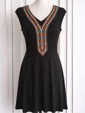 Black Dress with Colorful Embroidery